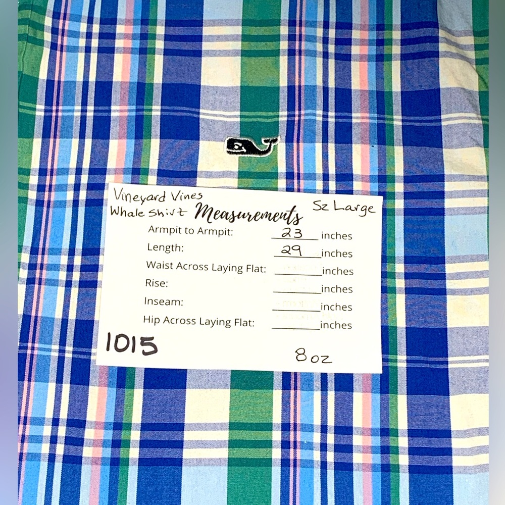 Vineyard Vines Short Sleeve Whale Shirt. Blue/Green with pink Plaid. Size L - Picture 7 of 7